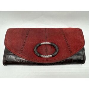 Brighton Savannah Red Suede and Brown Leather Wallet